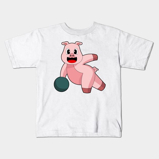 Pig Bowling Bowling ball Kids T-Shirt by Markus Schnabel